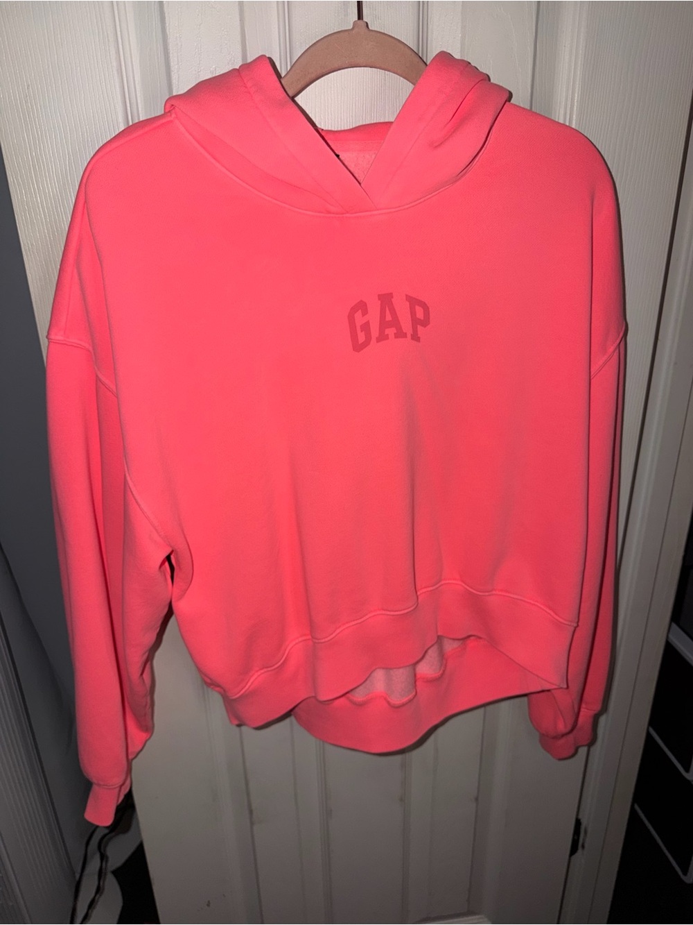 GAP Women's Neon Coral-Pink Hooded Sweatshirt
